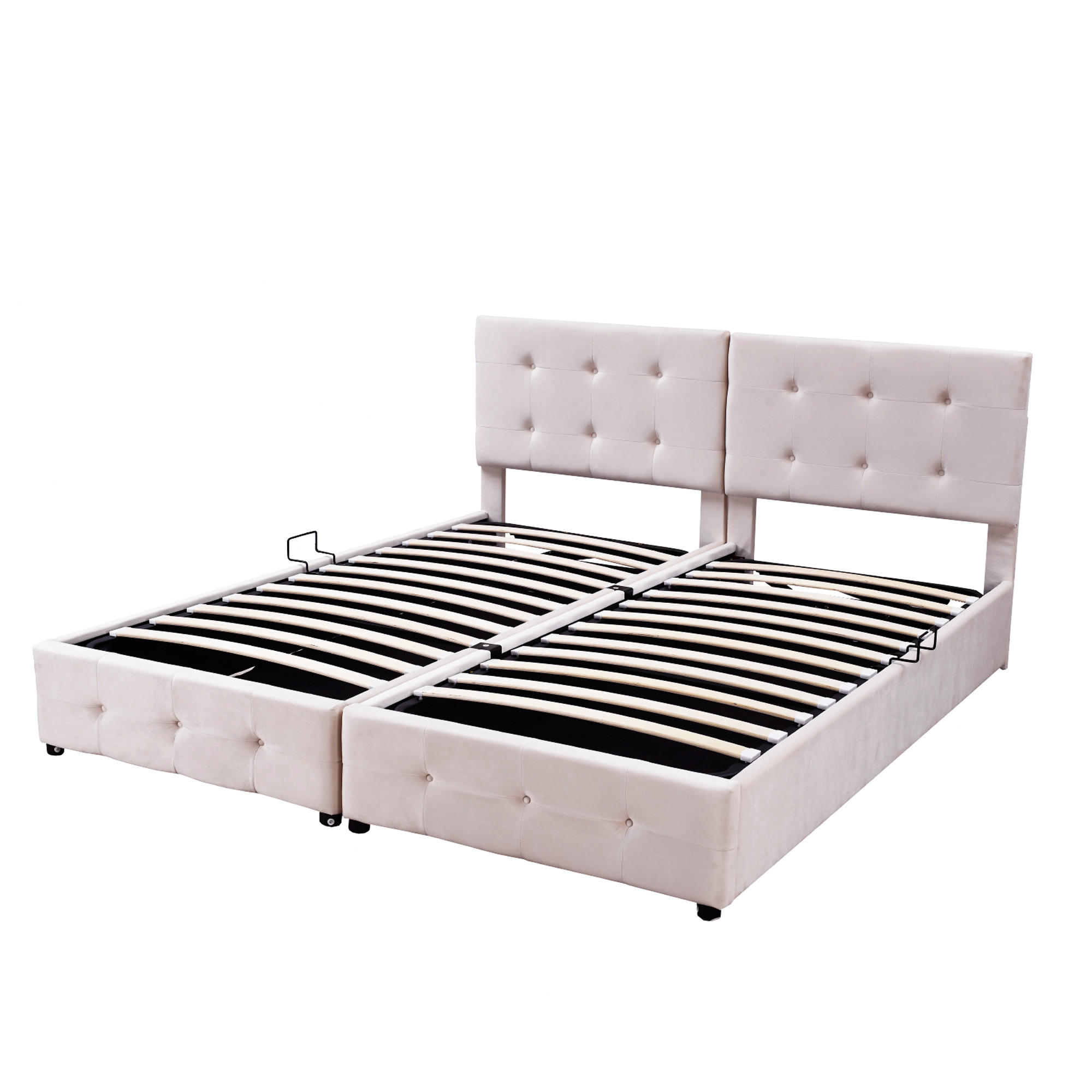 POLSTERBETT 180/200 cm hydraulisches Stauraumbett aus Samt in Beige - Beige, Textil (180/200cm) - OKWISH