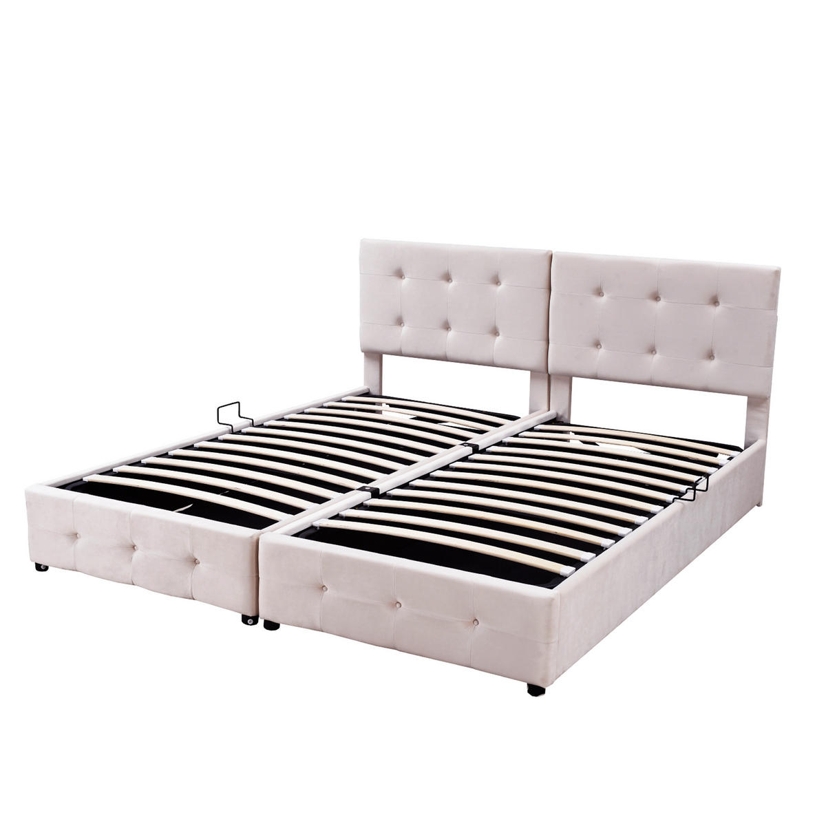 POLSTERBETT 180/200 cm hydraulisches Stauraumbett aus Samt in Beige - Beige, Textil (180/200cm) - OKWISH