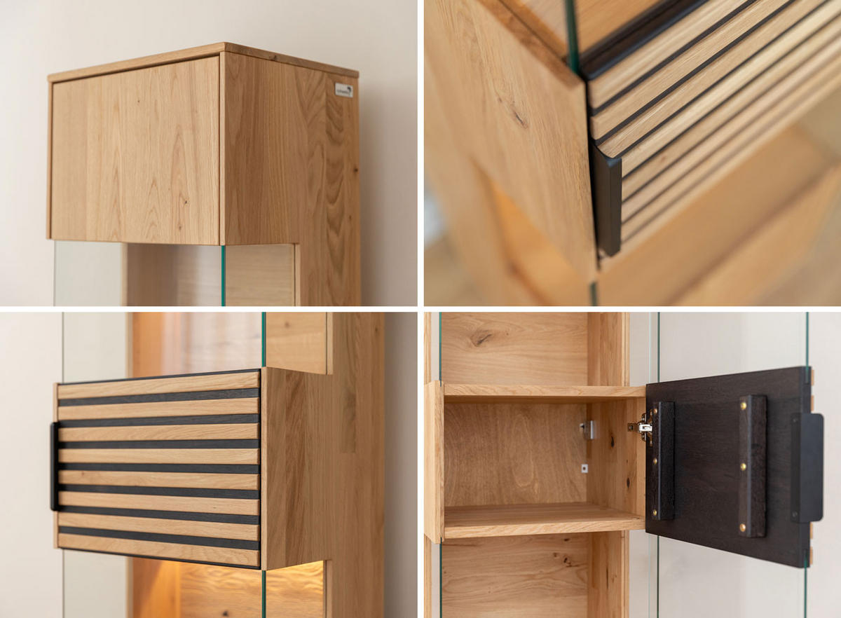 WOHNWAND Tirano 2er-Set Eiche Natur / Lamellen schwarz - Eichefarben/Multicolor, Holz/Metall (243/142/39cm) - Feldmann-Wohnen