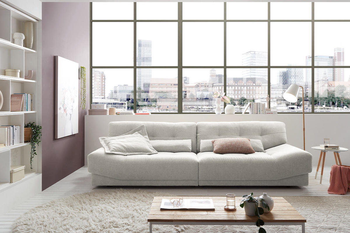 SOFA MOZZA Hellgrau Webstoff - Hellgrau/Schwarz, Kunststoff/Textil (298/83/123cm) - KAWOLA