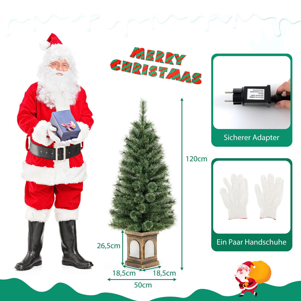 WEIHNACHTSBAUM Tannenbaum im Topf mit LEDs und Timer 120 cm grün - Grün, Kunststoff (120cm) - COSTWAY