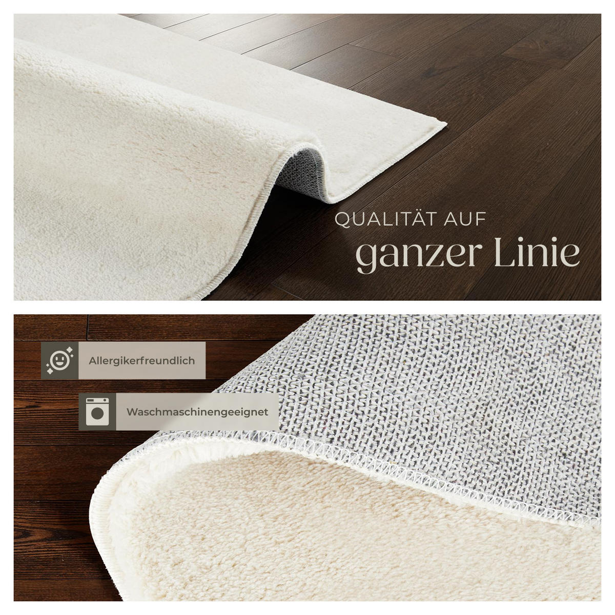 KURZFLORTEPPICH Soft Zone,rutschfeste Unterseite,creme - Creme, Kunststoff (150/80cm) - tectake