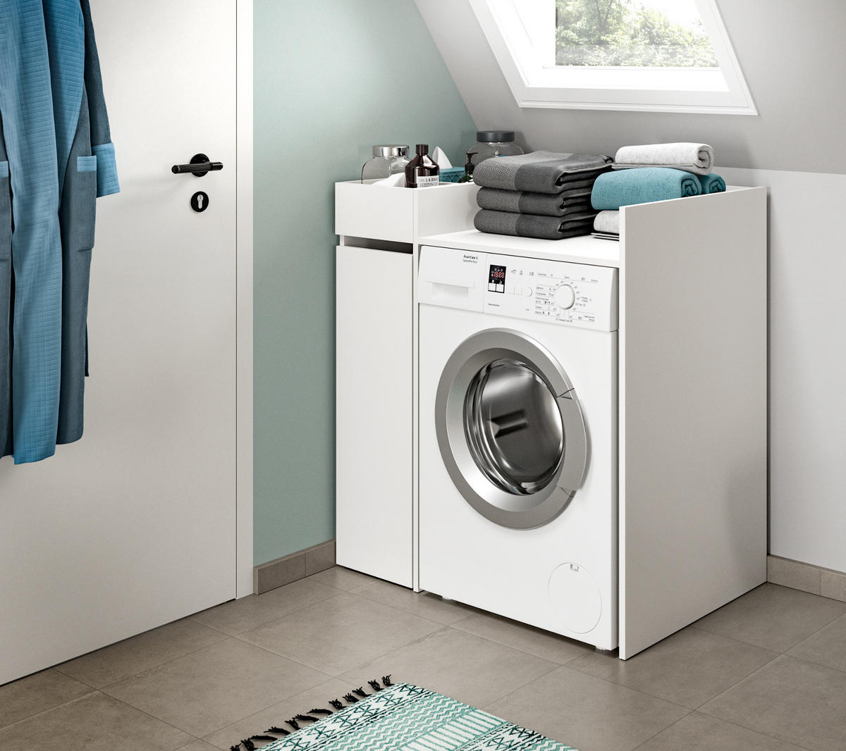 WASCHMASCHINENUMBAU weiß 66 x 101 cm, Überbauschrank mit Ablage - Weiß, Holzwerkstoff (60/101/60cm) - Inn.Furn