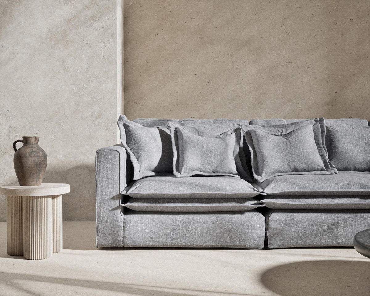 6-SITZER SOFA Amalfi Grau Webstoff - Schwarz/Grau, Holz/Holzwerkstoff (338/90/119cm) - Maison de Reve