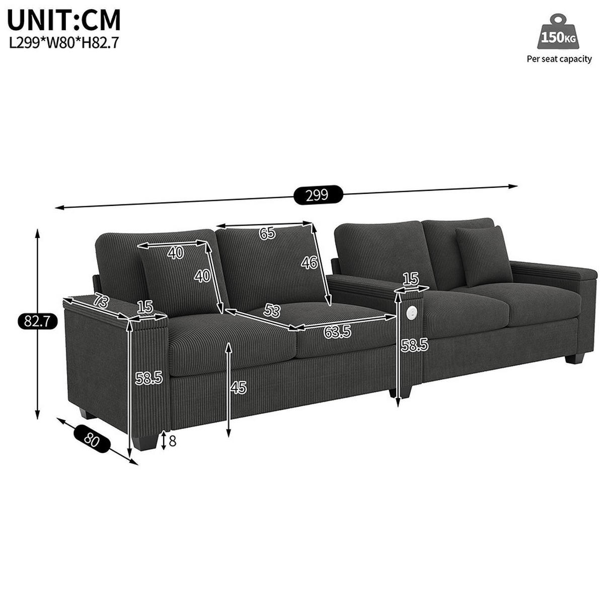 4-SITZER-SOFA mit Ladefunktion in Grau - Grau, Textil (80/82.7/299cm) - KOMHTOM