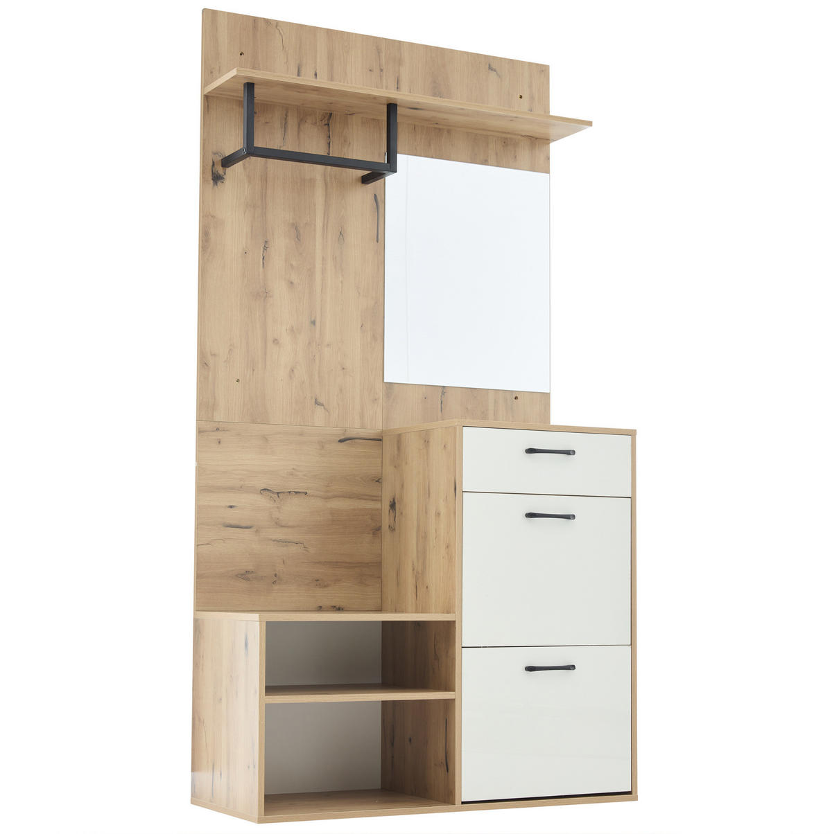 GARDEROBENSET mit Spiegel und Schuhbank 100 x 38,5 x 190 cm Weiß/Natur - Weiß, Holzwerkstoff (38.5/190/100cm) - Beauniv