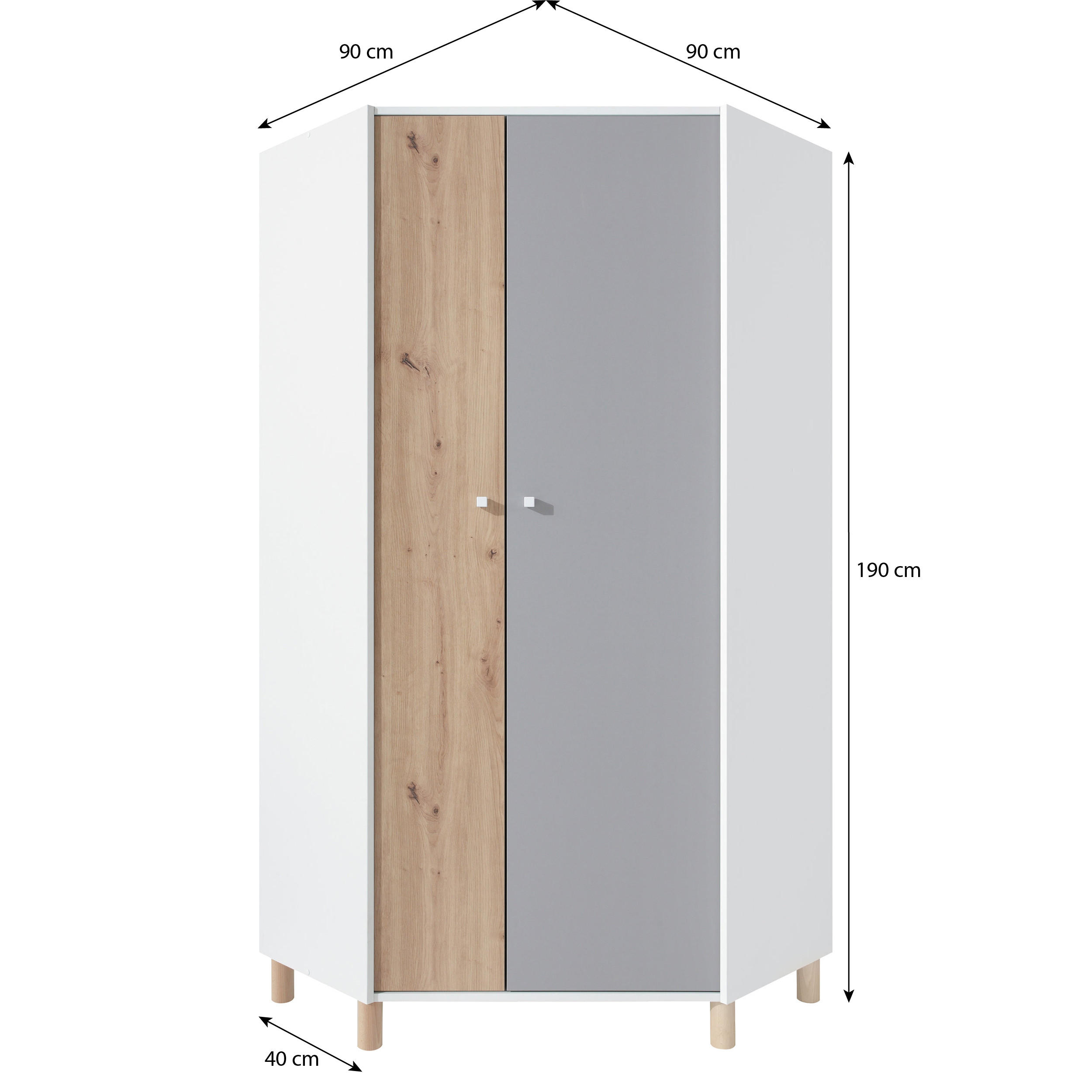 DREHTÜRENSCHRANK Figo mit 2 Türen - Weiß/Eiche Artisan, Holzwerkstoff (90/190/90cm) - Beautysofa
