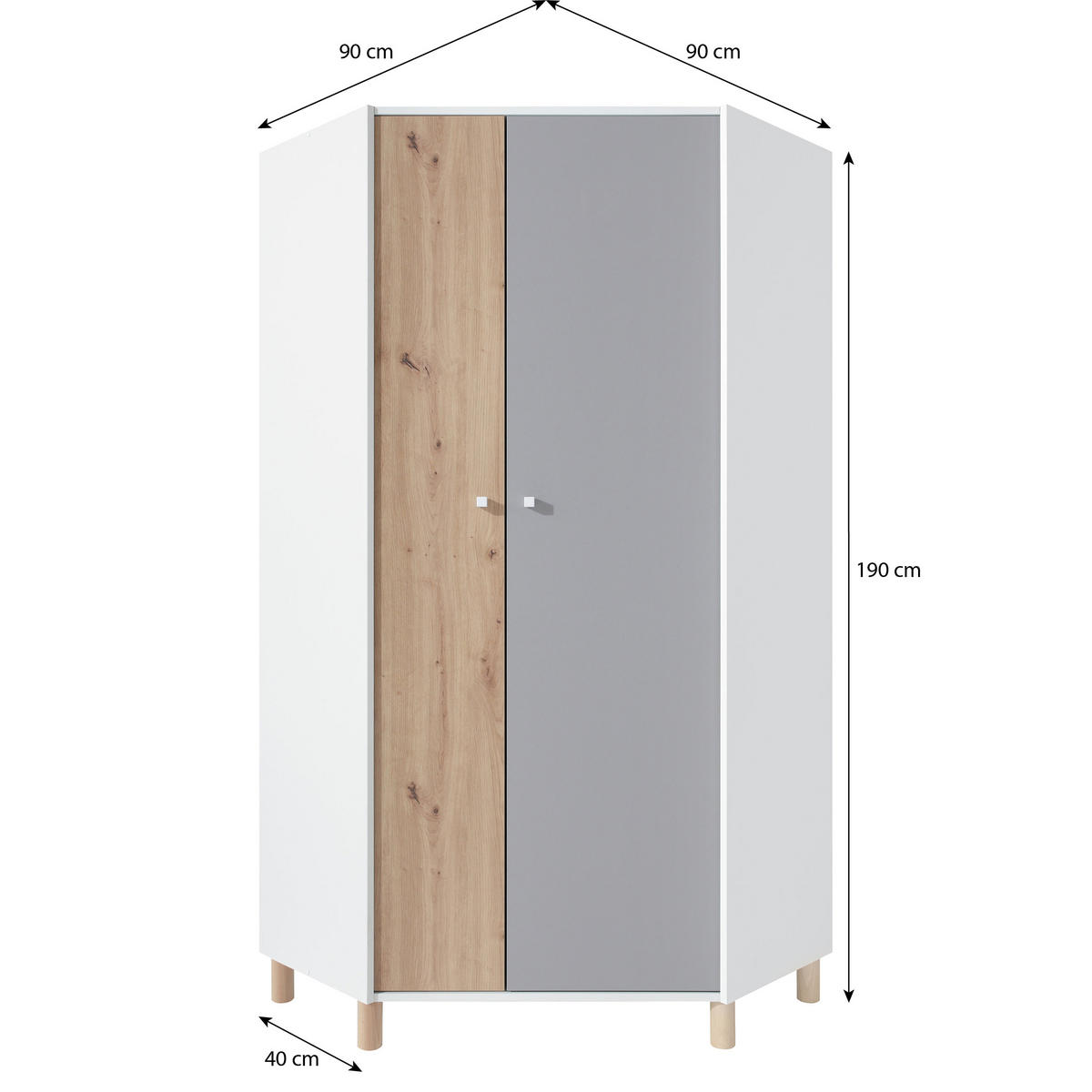 DREHTÜRENSCHRANK Figo mit 2 Türen - Weiß/Eiche Artisan, Holzwerkstoff (90/190/90cm) - Beautysofa