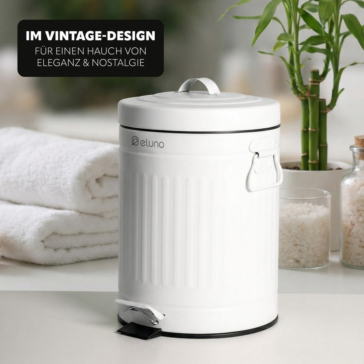 KOSMETIKEIMER Treteimer VINTAGE, 5 Liter, aus Metall, weiß - Weiß, Metall (21/30.5/21cm) - eluno