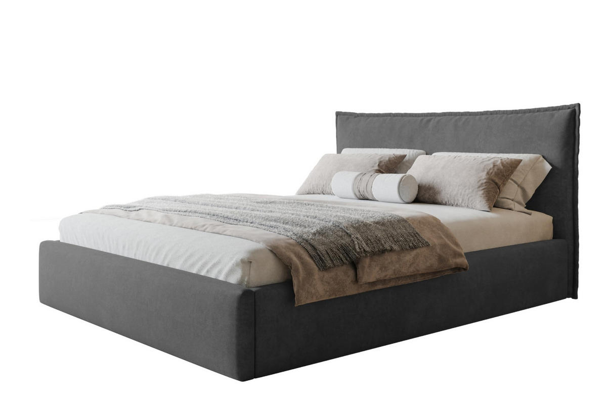 BETT 180x200 - Polsterbett mit Bettkasten und Metallrahmen - Modern Betten - Weicher Jasminstoff - Kollektion Rimini - Dunkelgrau - Dunkelgrau, Holz/Textil (180/200cm) - Alpi-Möbel