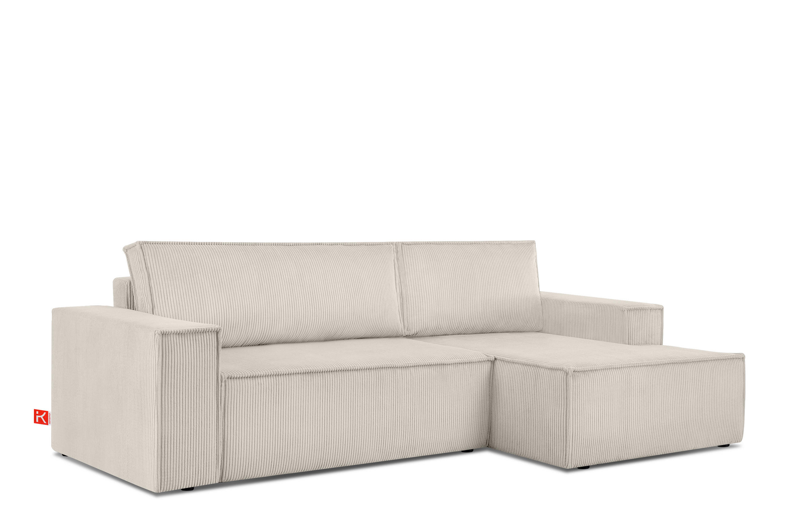 ECKSCHLAFSOFA-RECHTS NAPI in Pet Friendly Cord-Stoff, cremefarben - Creme/Schwarz, Textil (262/148cm) - KONSIMO®