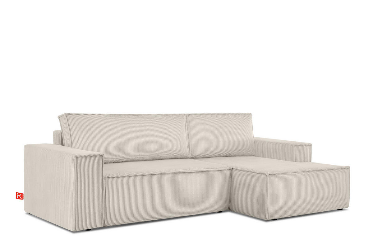 ECKSCHLAFSOFA-RECHTS NAPI in Pet Friendly Cord-Stoff, cremefarben - Creme/Schwarz, Textil (262/148cm) - KONSIMO®