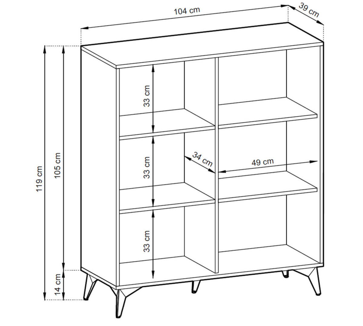 KOMMODE Diamond Eiche Evoke/Schwarz 104/39/119cm - Eichefarben/Schwarz, Holzwerkstoff/Metall (104/119/39cm) - SIMKAM Furniture