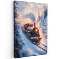 LEINWANDBILD Weihnachtszug - Schnee - Winter - Weihnachten 80x120 cm - Dunkelrot, Textil (80/120cm) - MuchoWow