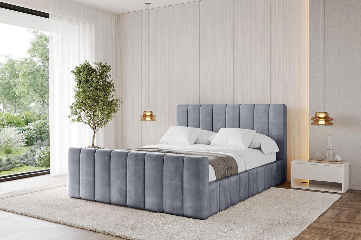 POLSTERBETT mit Bettkasten, Fußteil und Lattenrost, Boxbett mit Matratze H3/H4 - FINO-Z 120x200 Grau - Grau, Holzwerkstoff/Textil (120/200cm) - ALTDECOR