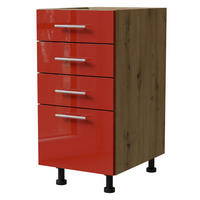 SCHUBLADENUNTERSCHRANK Brerra D4M/40 Korpus eiche artisan / Front RAL 3002 karminrot Hochglanz 40 / 50 / 82 cm - Rot/Eiche Artisan, Holz/Holzwerkstoff (40/82/50cm) - Feldmann-Wohnen