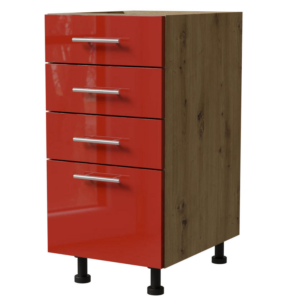 SCHUBLADENUNTERSCHRANK Brerra D4M/40 Korpus eiche artisan / Front RAL 3002 karminrot Hochglanz 40 / 50 / 82 cm - Rot/Eiche Artisan, Holz/Holzwerkstoff (40/82/50cm) - Feldmann-Wohnen