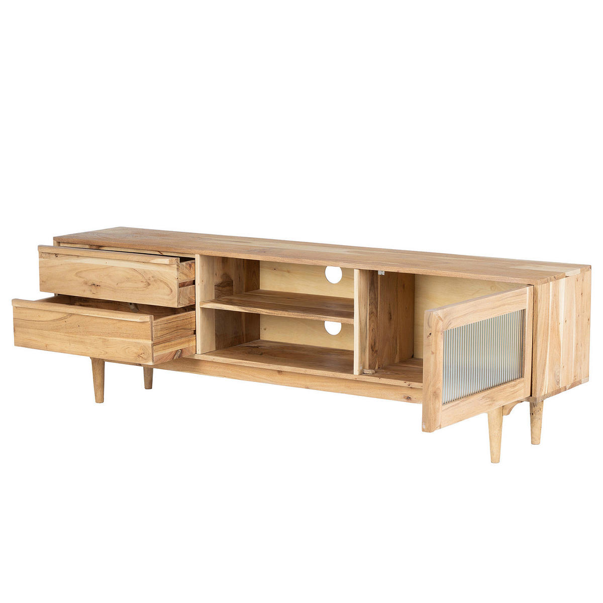 MASSIVES LOWBOARD - Akazie massiv - Akaziefarben, Glas/Holz (180/55/35cm) - home24