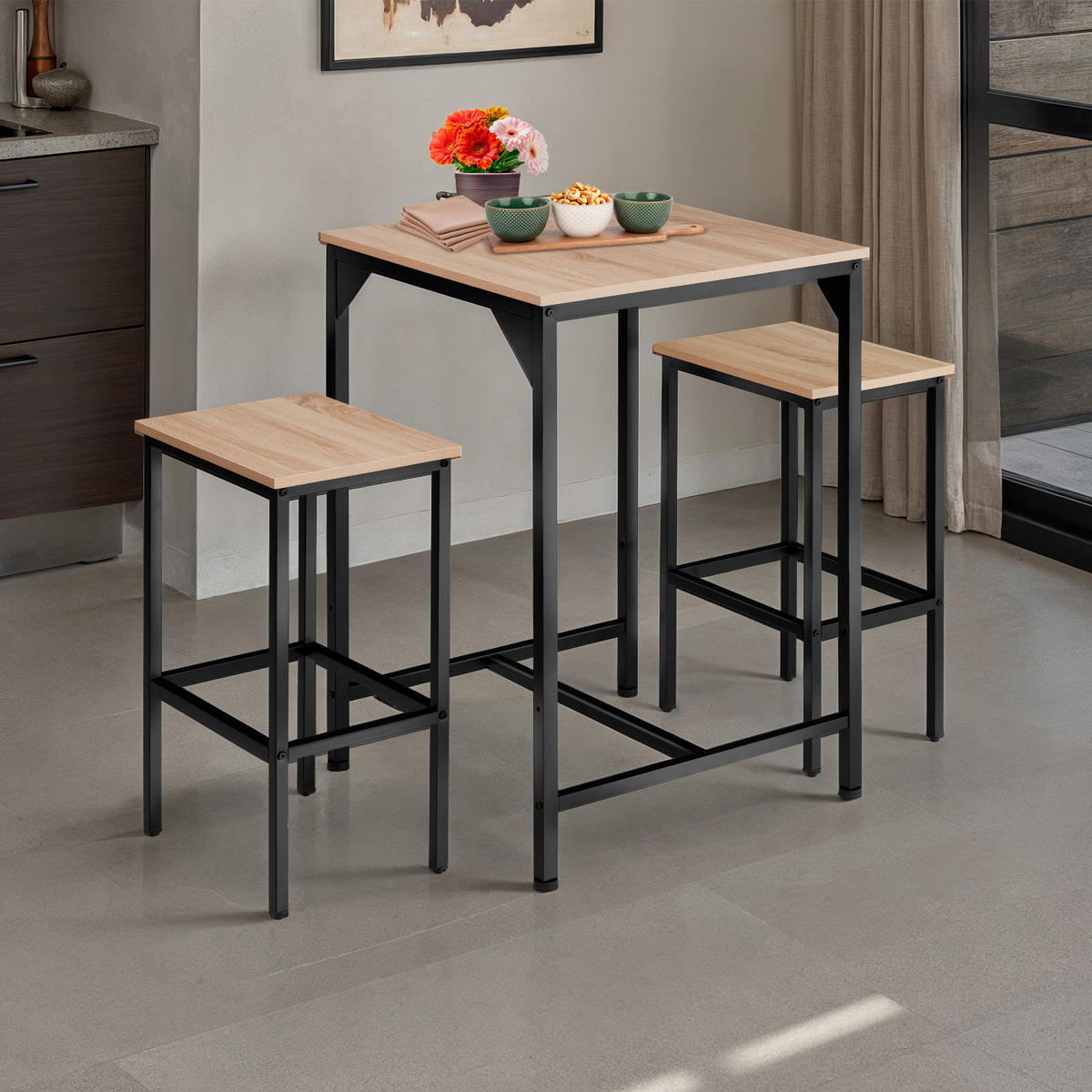 BARSET Inverness,mit höhenverstellbaren Kunststofffüßen,Industrial Holz hell, Eiche Sonoma - Naturfarben, Holzwerkstoff (60/91/120cm) - tectake