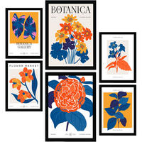 POSTER Set Mit 6 Blumen Leben In Orange Natur Und Botanikdrucke Für Innenarchitektur A3 & A4 Schwarzer Rahmen - Schwarz, Papier (29/3cm) - Nacnic