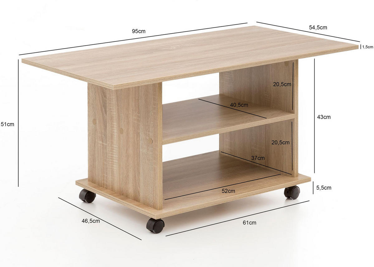 COUCHTISCH eckig BUTES Wohnzimmertisch - Sonoma Eiche, Holzwerkstoff (95/54.5/51cm) - tinkaro