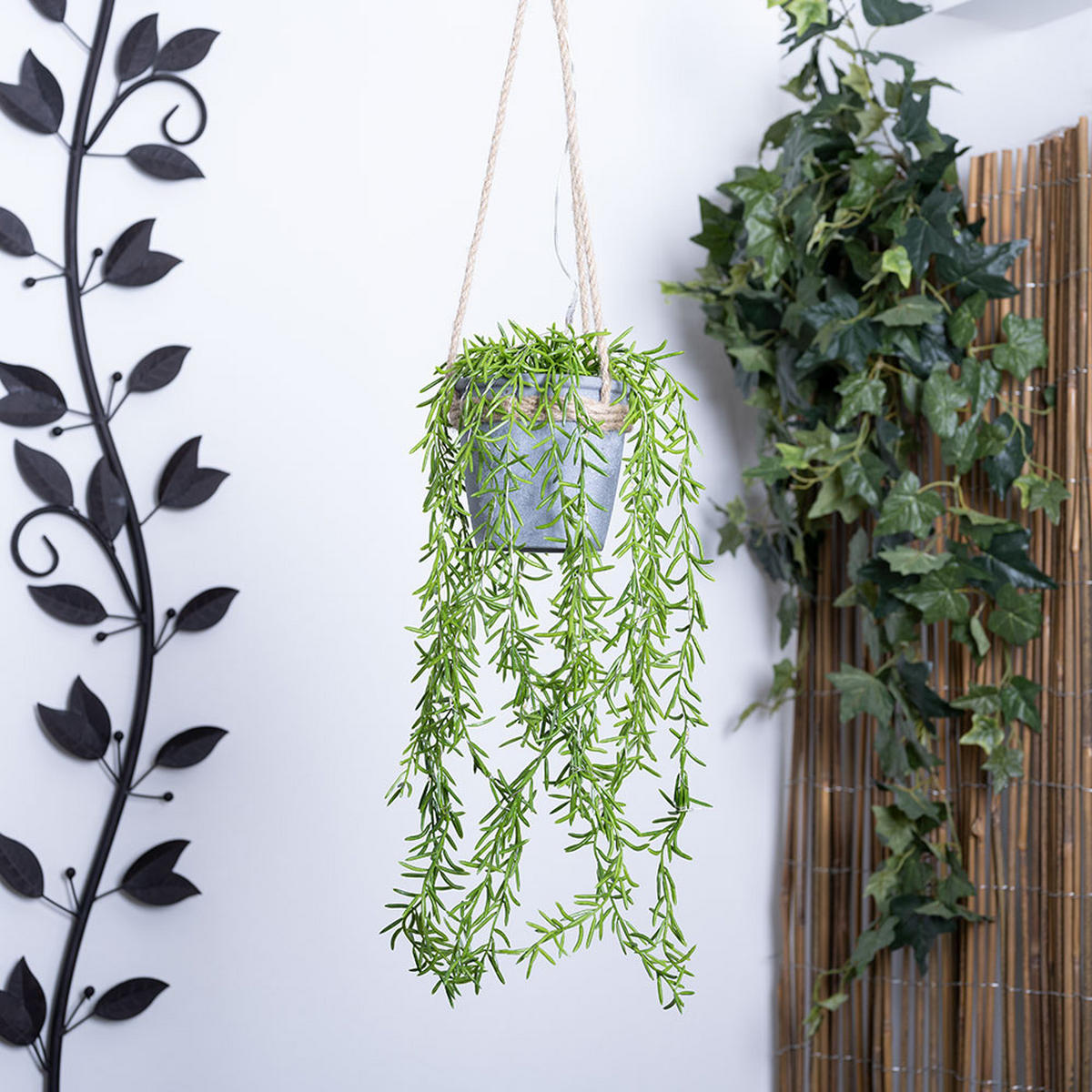 LED AUSSENLEUCHTE Kunstpflanze Hanfseil Grün 2er Set - Multicolor, Kunststoff (13/13/90cm) - Globo Lighting