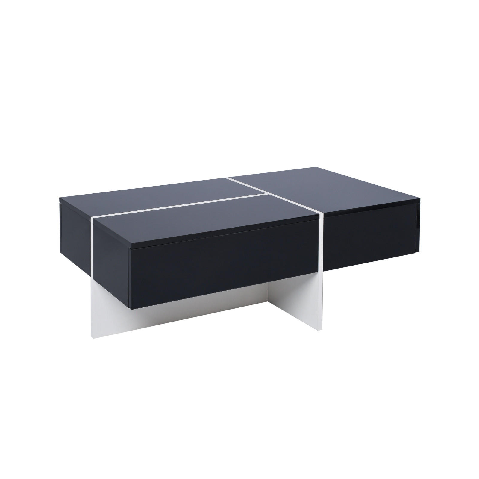 COUCHTISCH Hochglanz LED Colorblock - Schwarz, Holzwerkstoff (50/100/34.5cm) - LEBENLANG