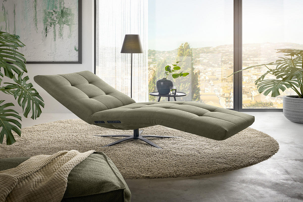 RELAXLIEGE LETICIA Grün Cord - Schwarz/Olivgrün, Textil/Metall (82/115/156cm) - KAWOLA