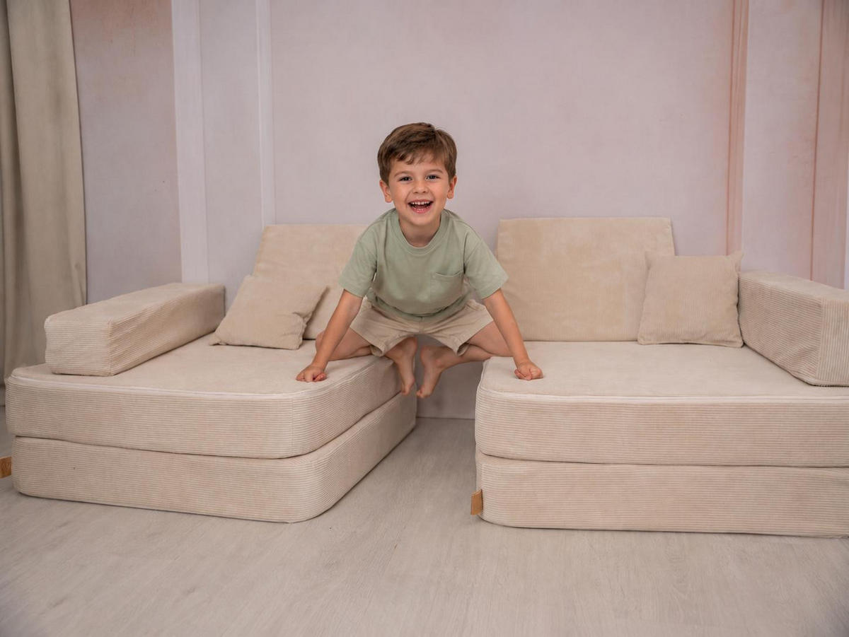 KINDERSOFA mit Schlaffunktion Cordsamt Forrest Khaki - Olivgrün, Textil (160/24/80cm) - AngeLove