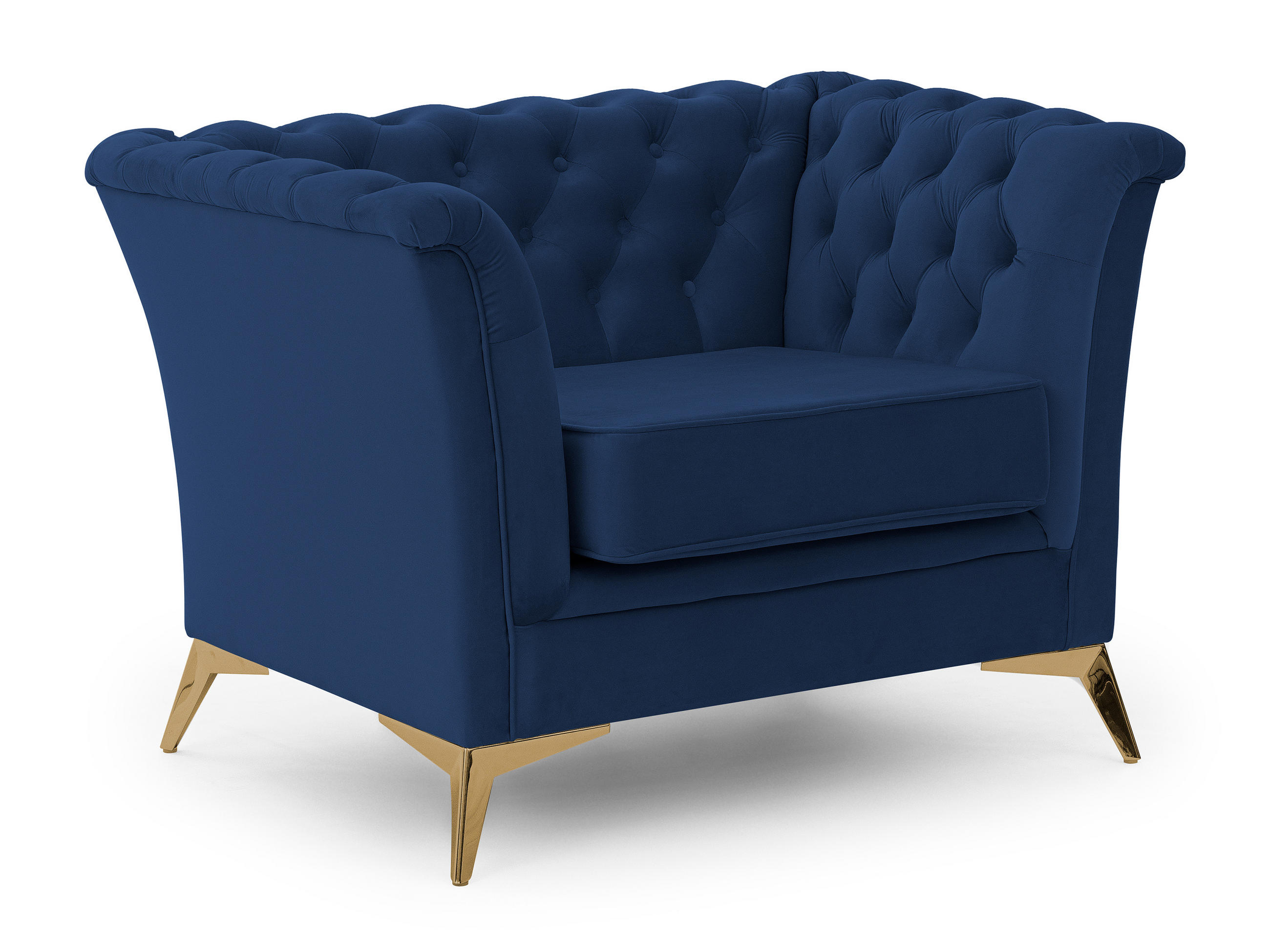 CHESTERFIELD-SESSEL Whitby Marineblau Samt mit goldenen Füßen - Goldfarben/Dunkelblau, Holz/Textil (116/78/82cm) - S-Style Möbel