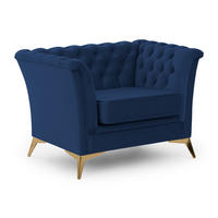 CHESTERFIELD-SESSEL Whitby Marineblau Samt mit goldenen Füßen - Goldfarben/Dunkelblau, Holz/Textil (116/78/82cm) - S-Style Möbel