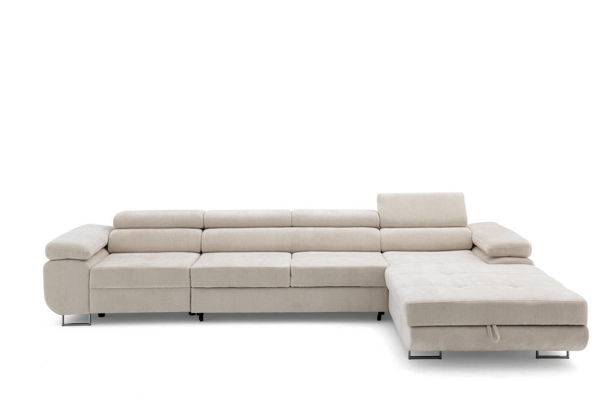 ECKSOFA ALONZO MAXI Rechts mit Schlaffunktion 125x195 Chenille Beige - Chromfarben/Beige, Holz/Textil (350/203cm) - Muffo