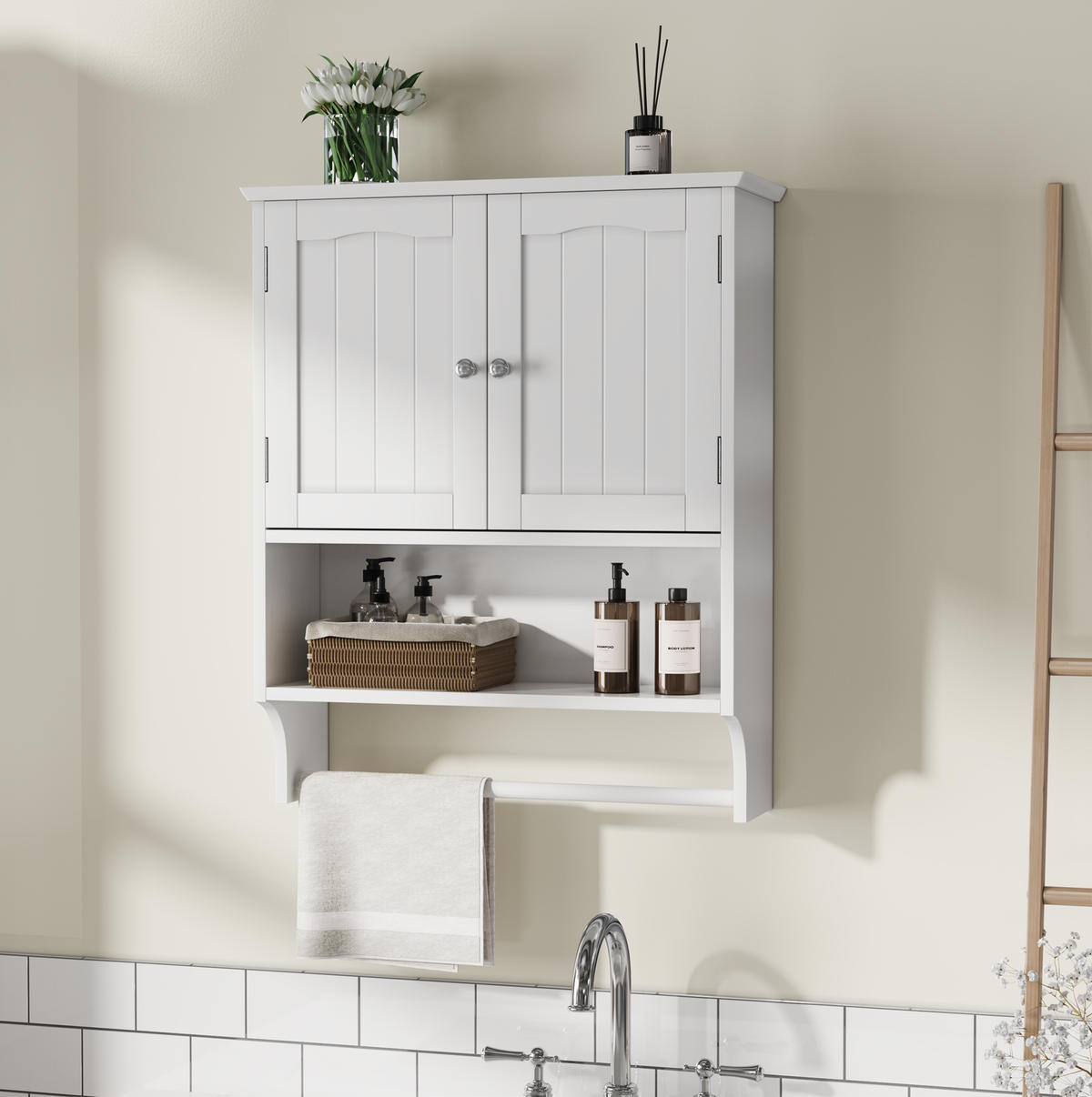 BADEZIMMERSCHRANK Wandmontage 56,8 x 19 x 70 cm MDF Weiß - Weiß, Holzwerkstoff (19/70/56.89cm) - Beauniv