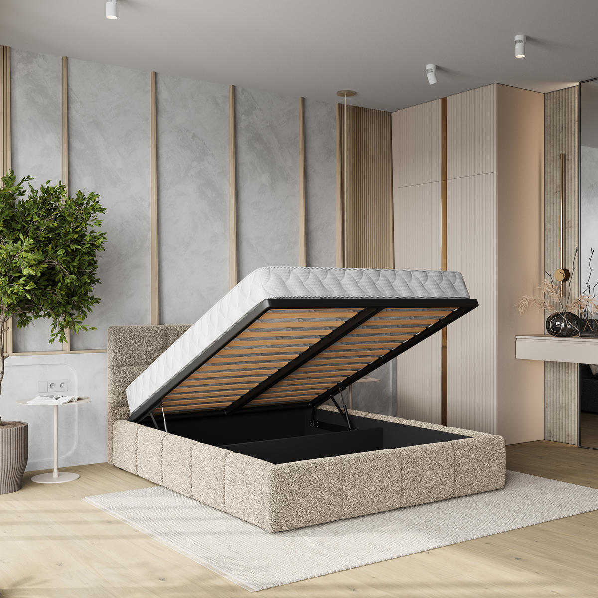 POLSTERBETT COMO 140x200 cm mit Bettkästen - Beige - Beige, Holz (140/200cm) - MASSENO