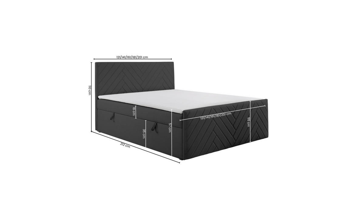 BOXSPRINGBETT NOVA mit Topper und Bettkasten, Grau, 120x200 cm - Grau, Textil (120/200cm) - KS Home Concept