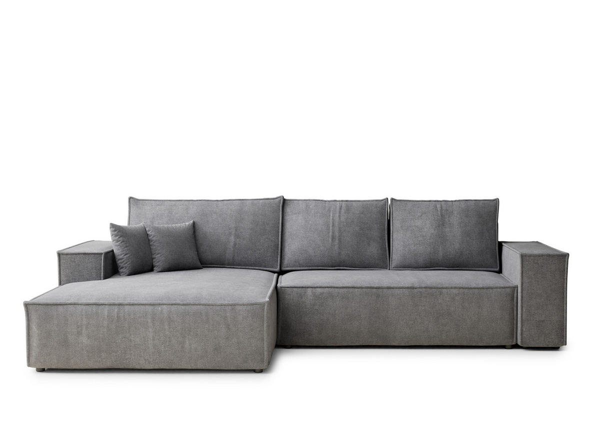 ECKSOFA Maze Grau Chenille-Stoff - Rechts Seite - Schwarz/Grau, Holz/Holzwerkstoff (185/294cm) - Maison de Reve