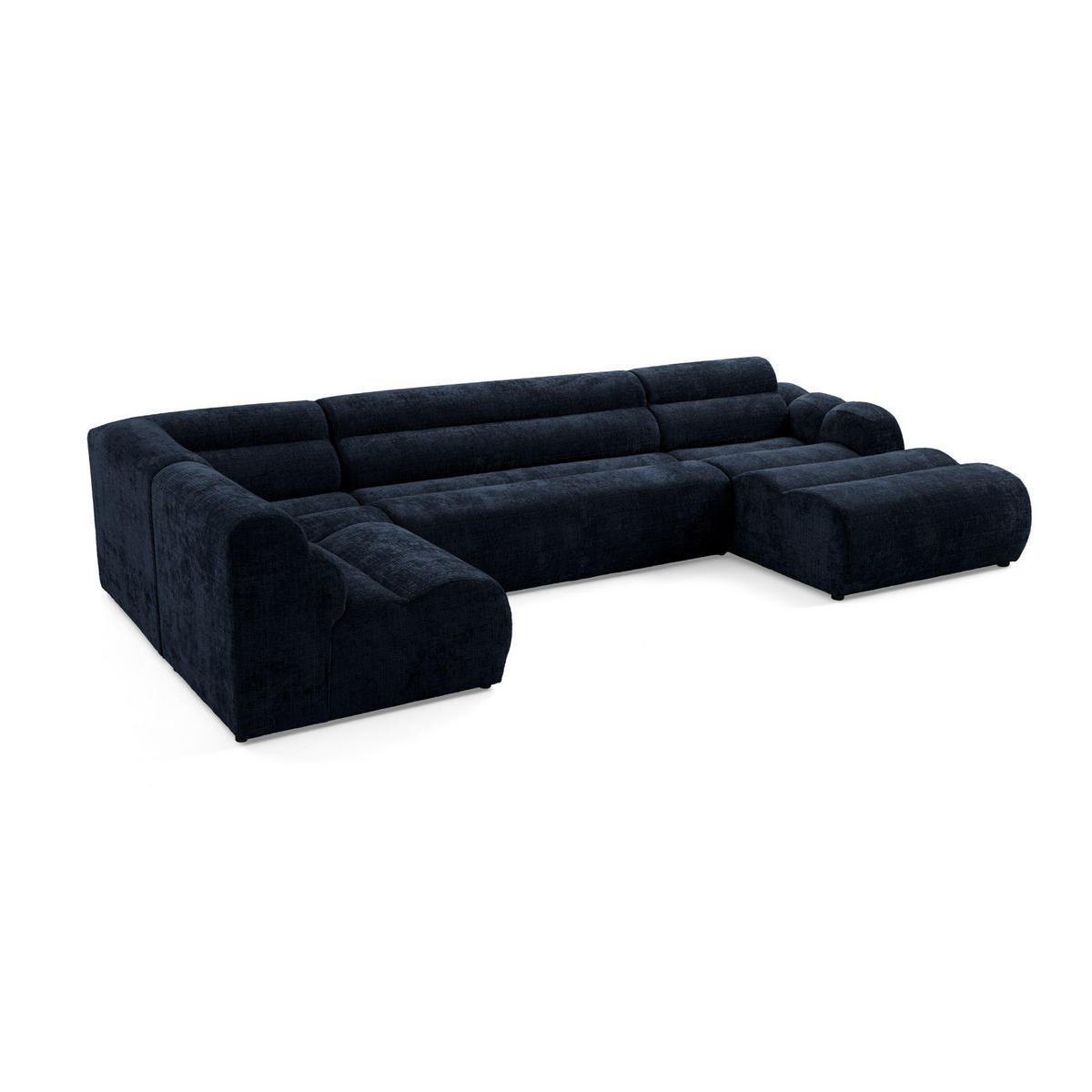 6-SITZER modulares Wohnlandschaft U XXL VEER SET 5 Links, 368 x 175 cm, Chenille Webstoff Marine - Schwarz/Dunkelblau, Holz/Kunststoff (368/75/175cm) - Muffo