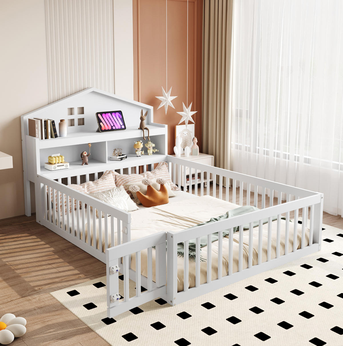 KINDERBETT 140/200 cm Weiß aus Massivholz mit Stauraum und Kreidetafel - Weiß, Holz (140/200cm) - OKMYHOME