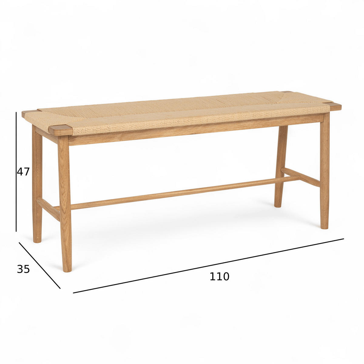 SITZBANK 110/35/47 cm Rattan / Eiche Wildeiche - Honigeiche/Eichefarben, Holz/Papier (110/47/35cm) - Furnhouse