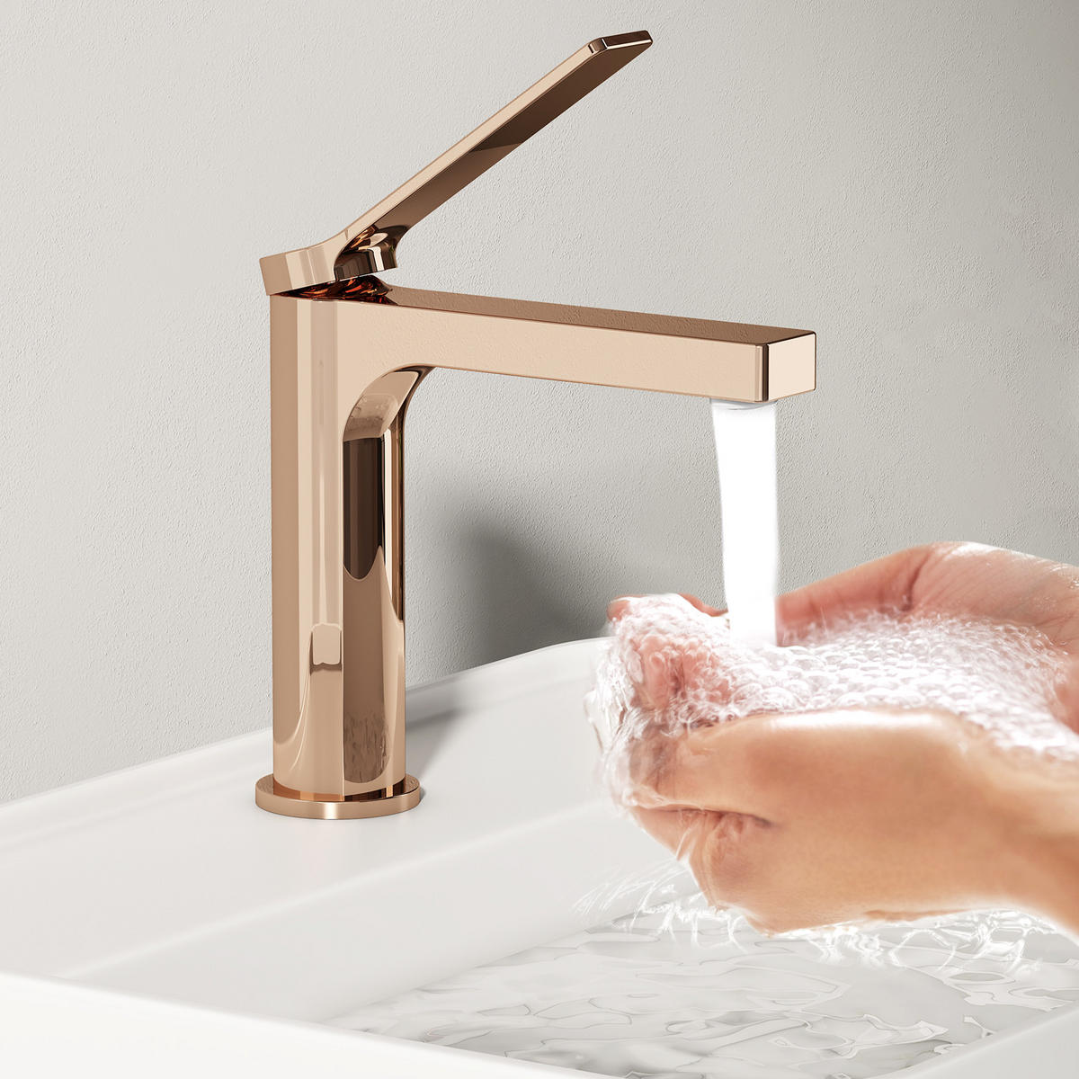 WASCHTISCHARMATUR mit Spulen-Zertifiziertem Filterelement Rosengold - Roségold, Metall (17.3/4.6/19.5cm) - EMKE