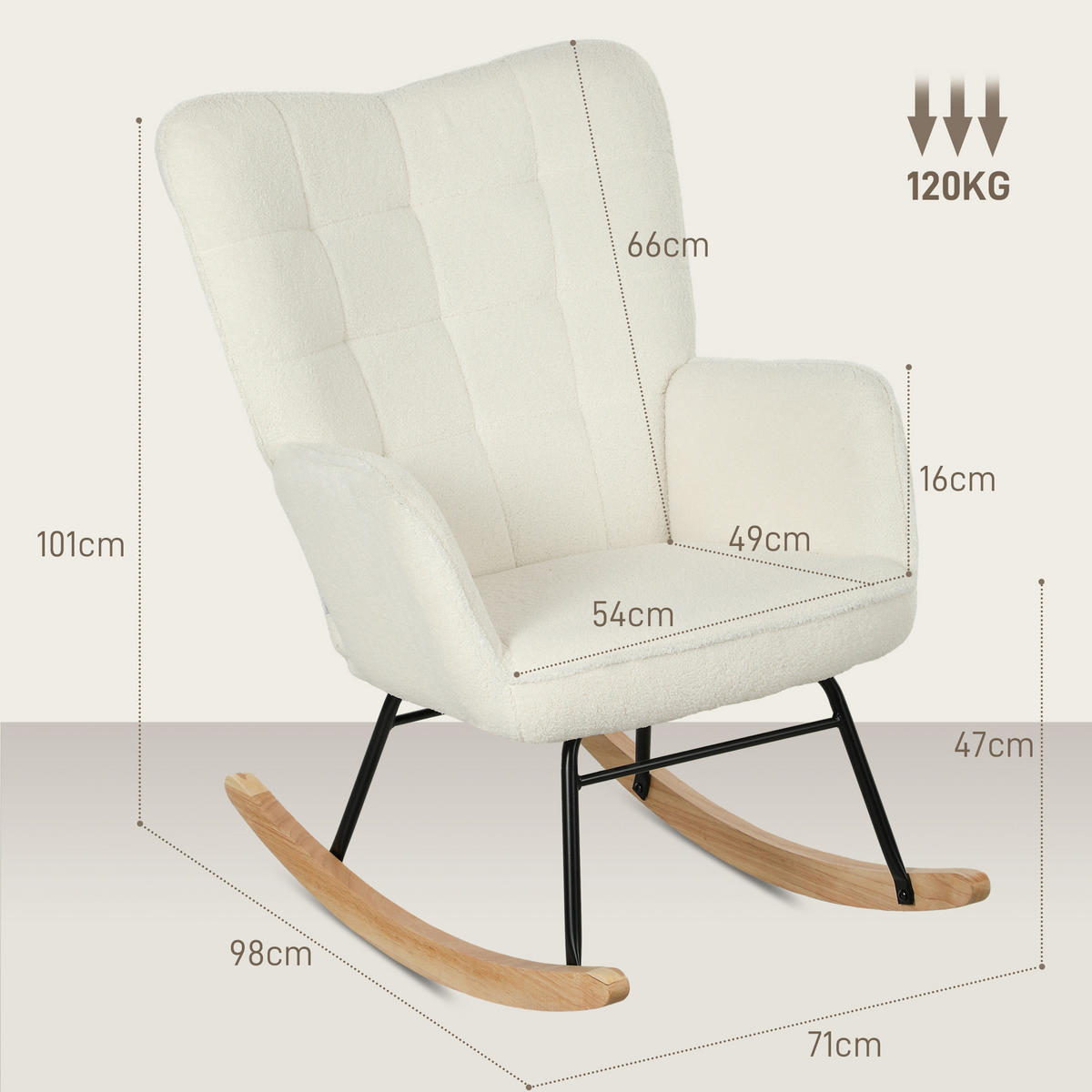 SCHAUKELSTUHL Sessel Relaxsessel bis 120 kg, Polyester, Weiß 98x71x101cm - Weiß, Textil (98/101/71cm) - HOMCOM