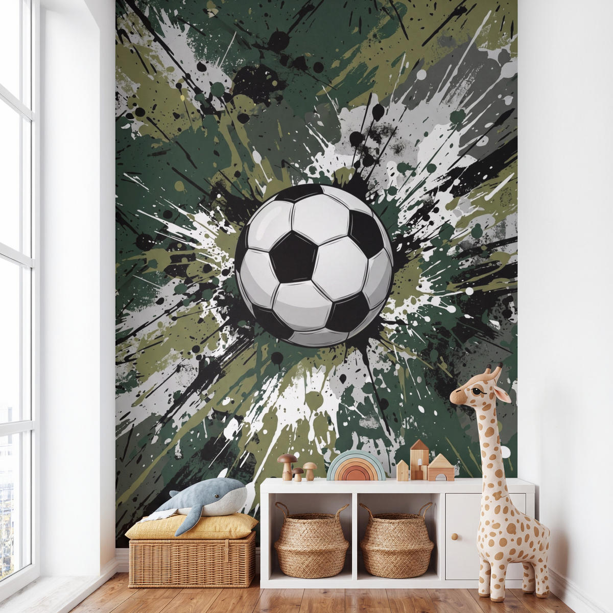 KINDERTAPETE - Fußball - Farbe - Spritzer - Grün - 180x300 cm - Dunkelgrün, Papier (180/300cm) - OnlyWow