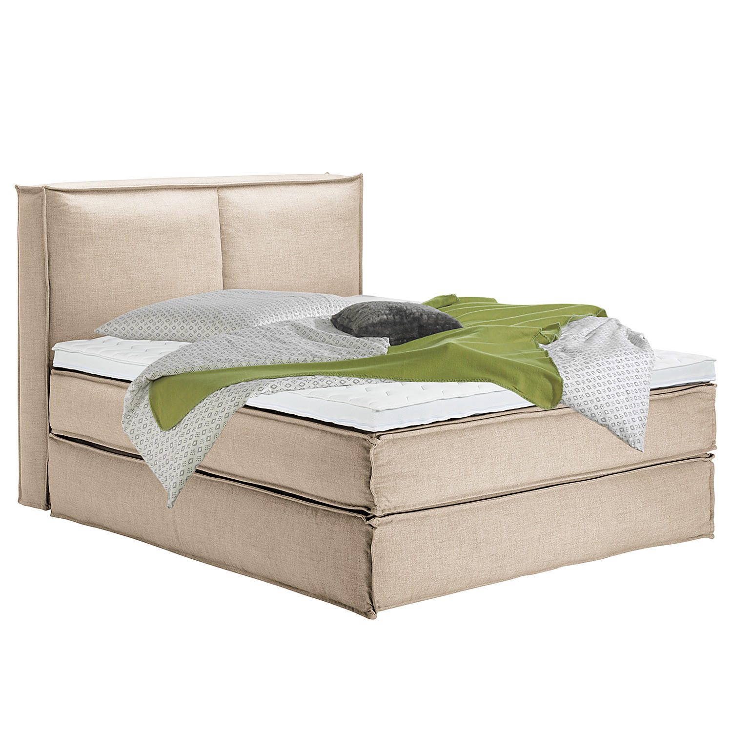 BOXSPRINGBETT mit Kopfteil - Premium - Beige, Textil (160/220cm) - home24