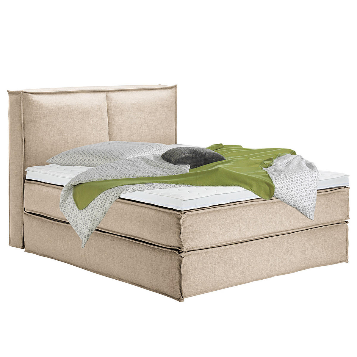 BOXSPRINGBETT mit Kopfteil - Premium - Beige, Textil (160/220cm) - home24
