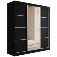 KLEIDERSCHRANK mit Spiegel V2-LOFTIA 215x200 cm Schwarz - Schwarz, Holzwerkstoff (200/215/61cm) - ALTDECOR
