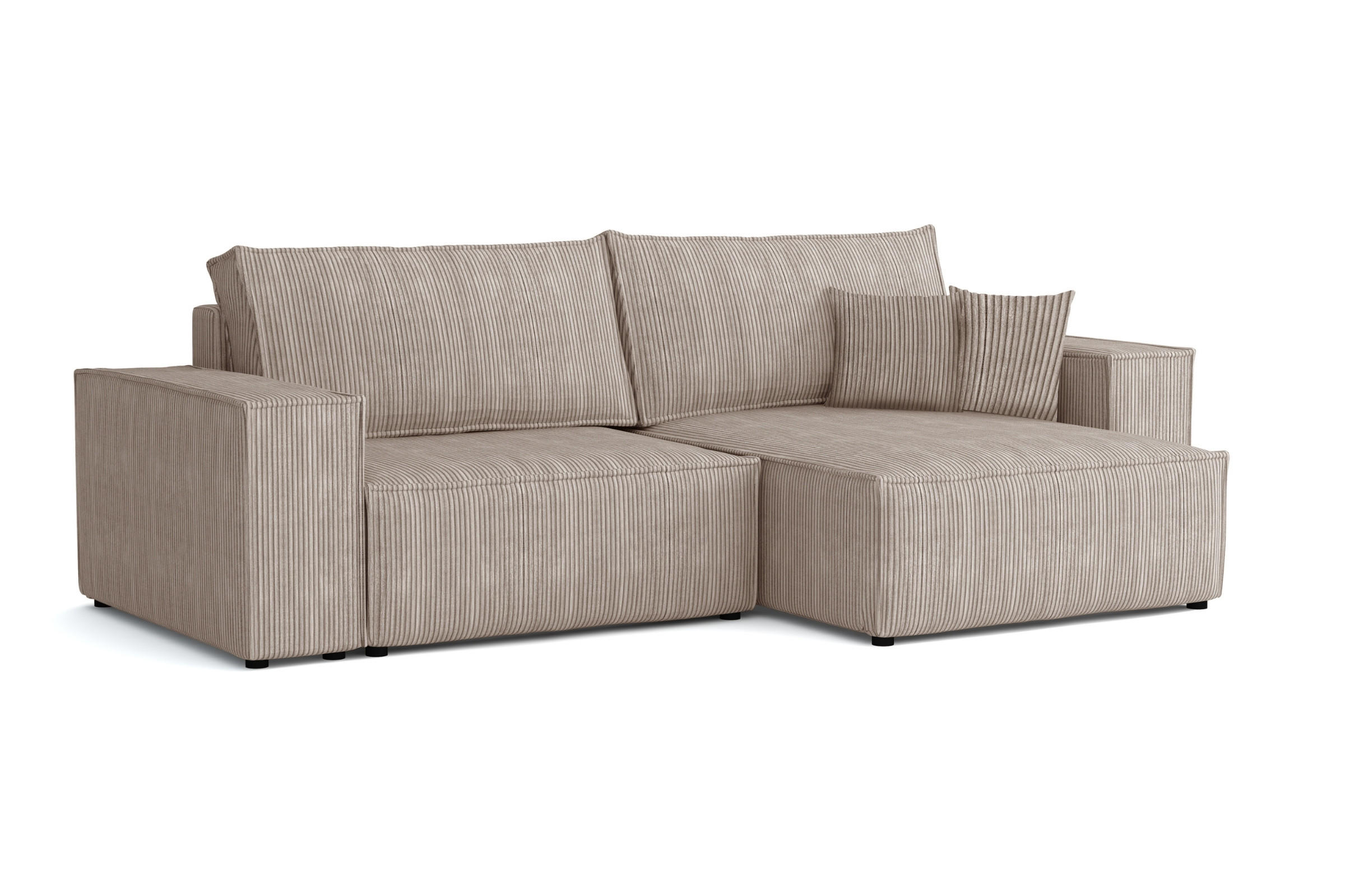 ECKSOFA MATT 255/153 cm rechts in Cord Beige - Beige/Schwarz, Holz/Holzwerkstoff (255/153cm) - Deine Möbel 24