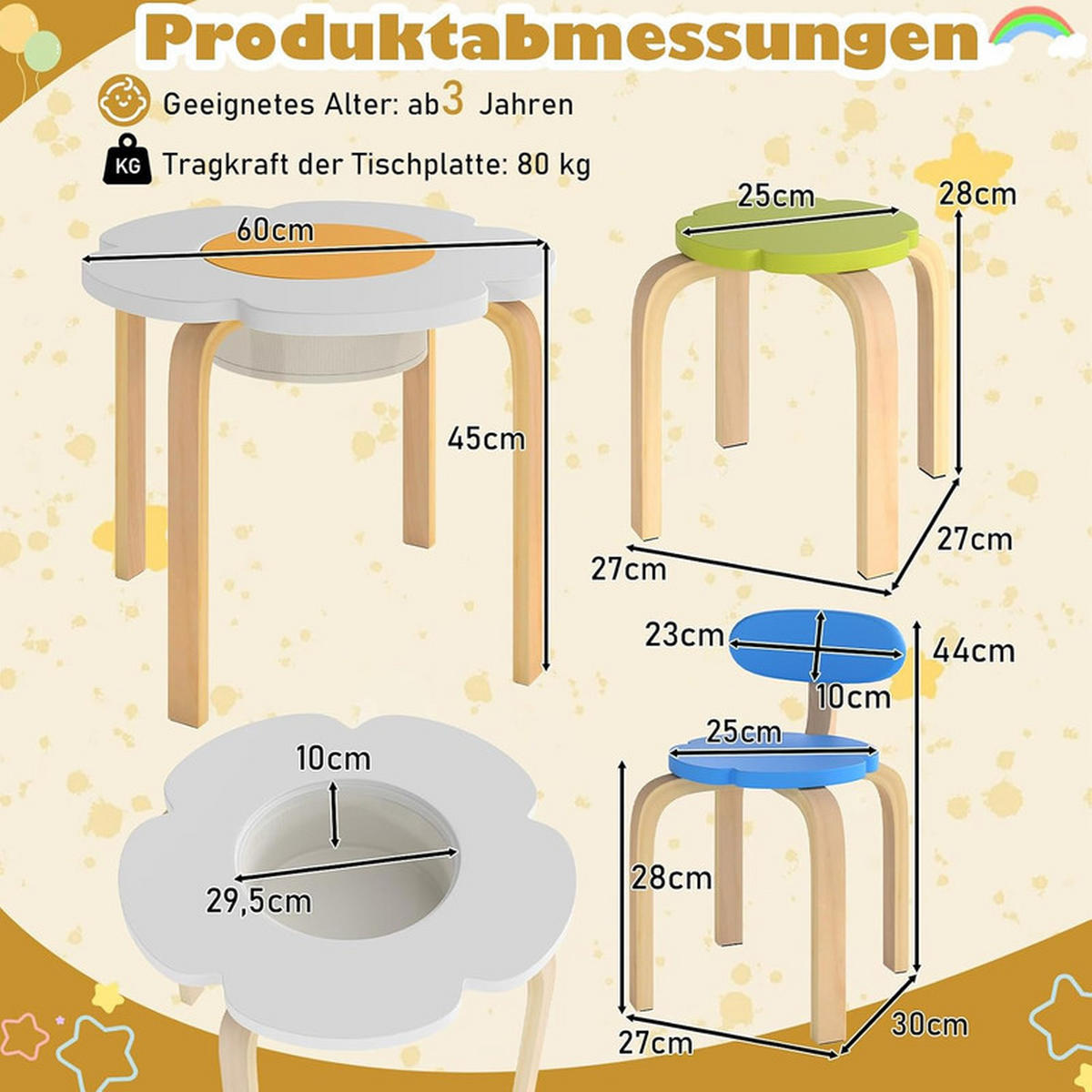 KINDERSITZGRUPPE Blumenförmig mehrfarbig(5-tlg) - Multicolor, Holzwerkstoff (60/45/60cm) - COSTWAY