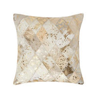 PATCHWORK-KISSEN Fell & Leder 45/45 cm Rautenmuster - Creme, Leder/Textil (45/45cm) - Homescapes