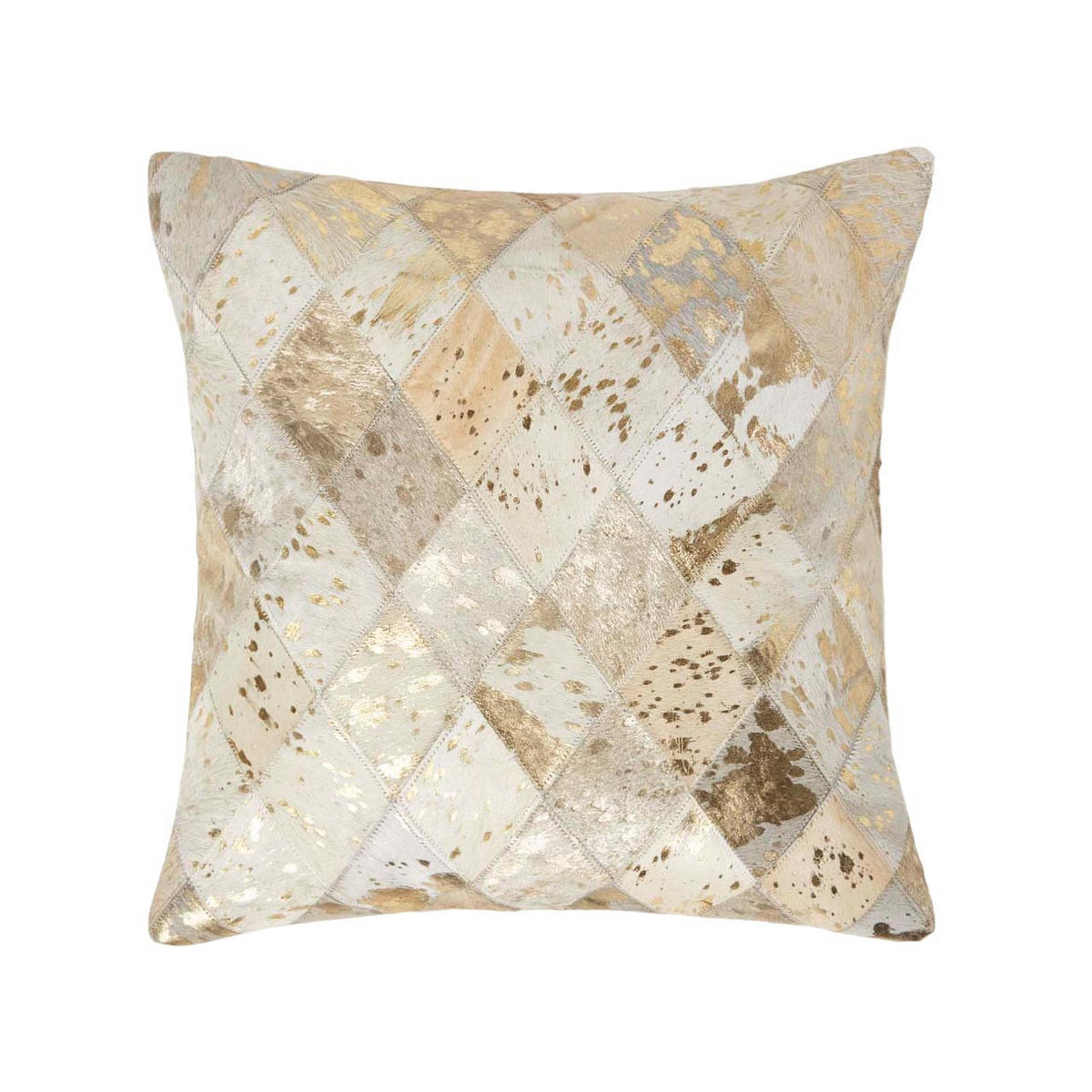 PATCHWORK-KISSEN Fell & Leder 45/45 cm Rautenmuster - Creme, Leder/Textil (45/45cm) - Homescapes