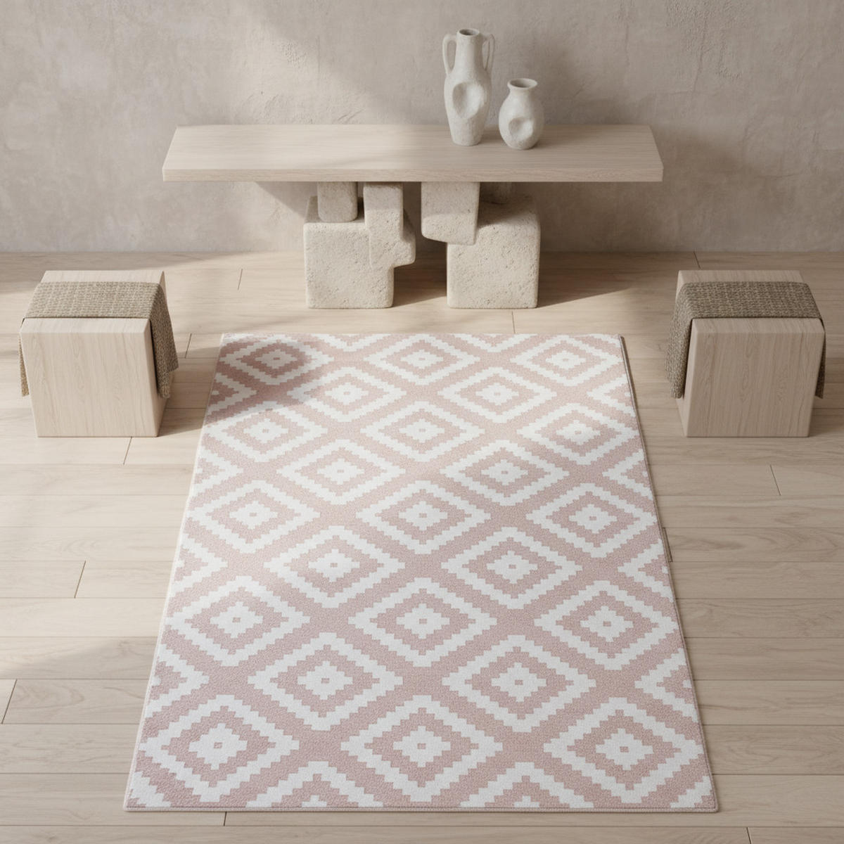 TEPPICH Wohnzimmer Geometrisch Pflegeleicht Waschbar OEKO-TEX Pink 280x370 cm Gekettelt Flur – INN - Rosa, Textil (280/370cm) - KADIMA DESIGN